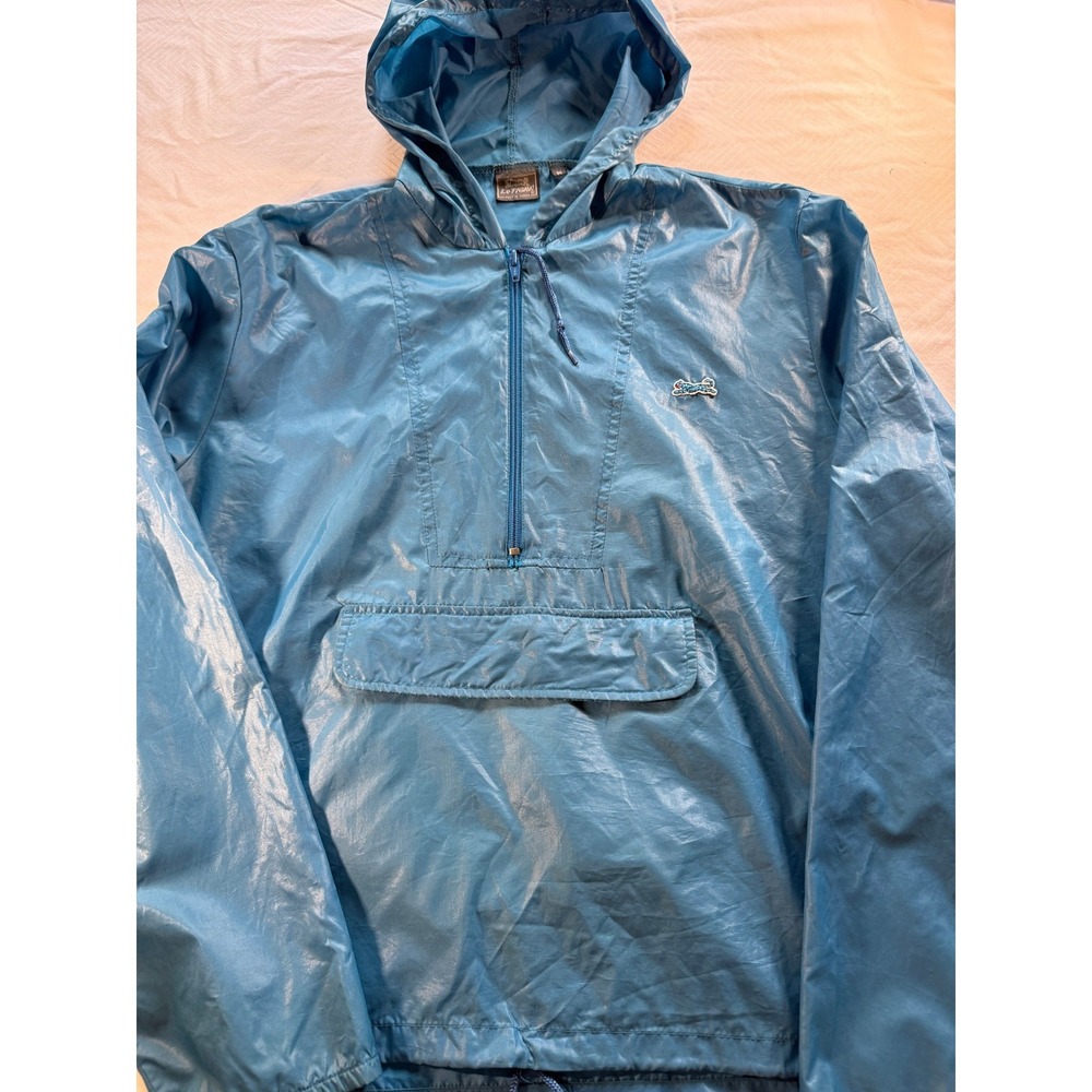 Vintage Le Tigre Metallic Blue Anorak Windbreaker Half Zip Hooded Jacket Mens M
